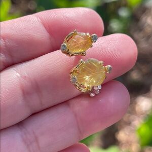 Natural Yellow Sapphire Leaf Ring in 925 Silver Size 8